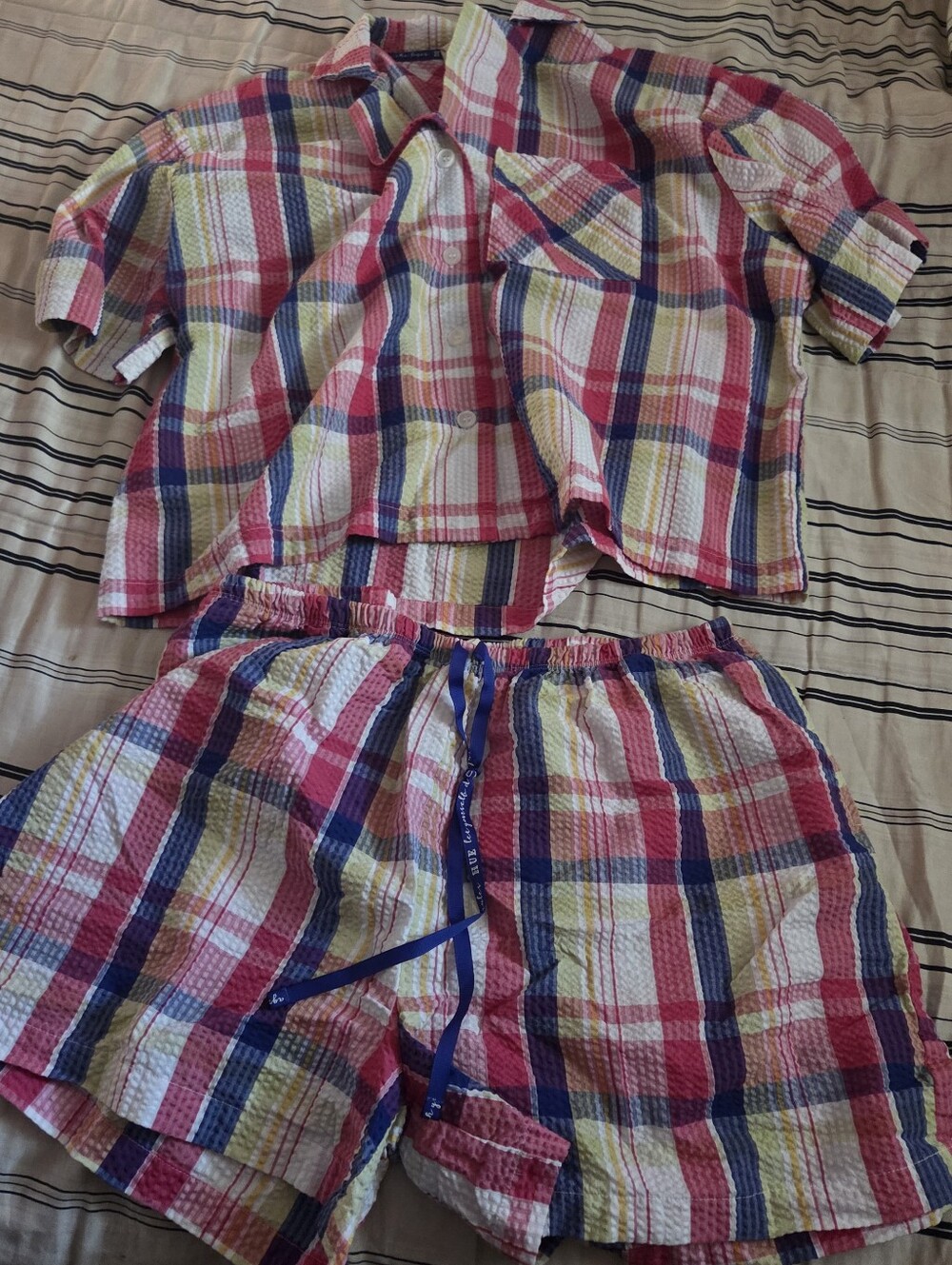 Hue Plaid Short Pajama Set - Pink, Blue, Yellow